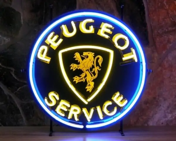Peugeot service neon publicitaire en verre