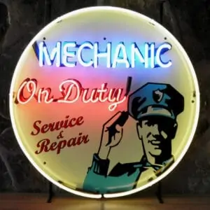 Mechanic on duty neon publicitaire en verre