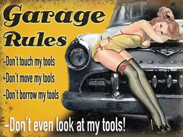 Plaque publicitaire de décoration murale 5238 Garage Rules Borrow Tools