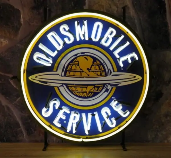 ENT 8354 Oldsmobile Global service neon publicitaire en verre