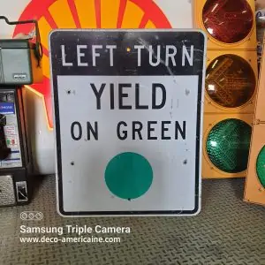 panneau routier américain left turn "yeld on green" 76x61cm