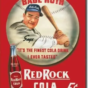 Plaque publicitaire américaine métal Babe Ruth / Red Rock Kola