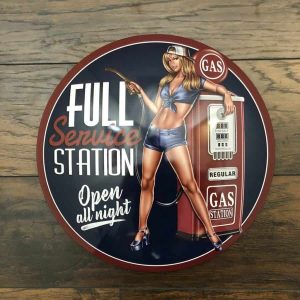Plaque publicitaire bombee Full Service Girl Gas Station