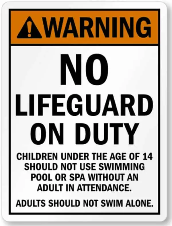 Panneau de sécurité de piscine de motel américain