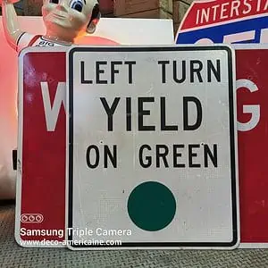 panneau routier américain left turn "yeld on green" 76x91cm