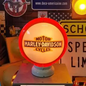 globe de pompe a essence americaine de la marque harley davidson a orange