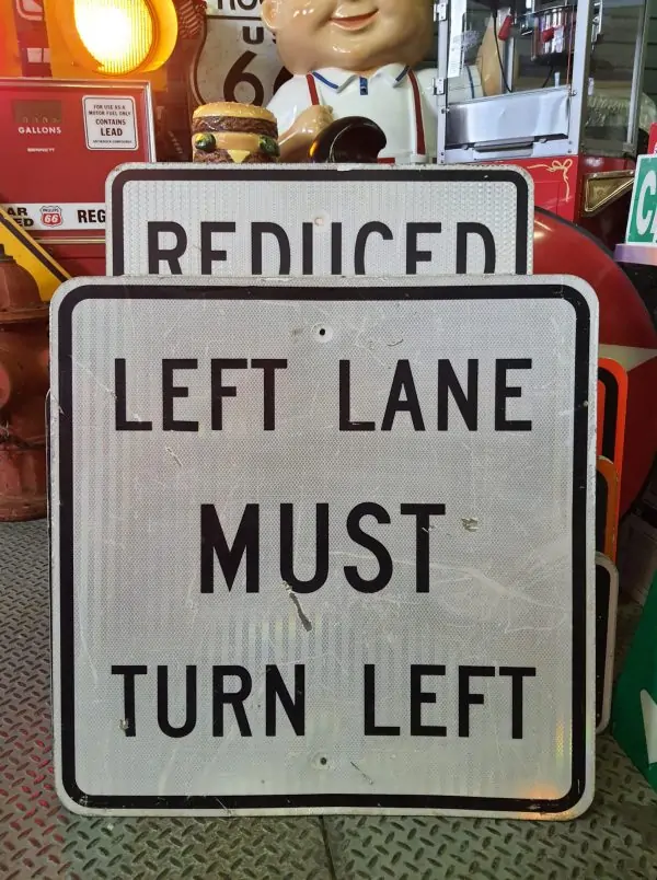 panneau de signalisation routiere americain left lane must turn left 76x76cm