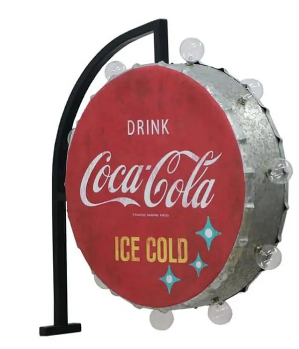coca cola roud off the wall bracket sign