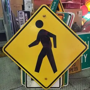 panneau de signalisation routiere americain avertissement slow pedestrian 76x76cm