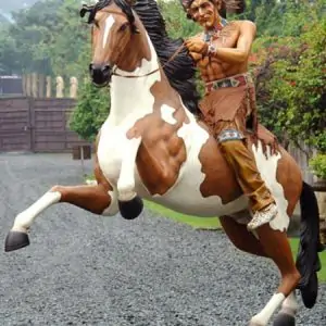 western statue d'indien sur son cheval cabre
