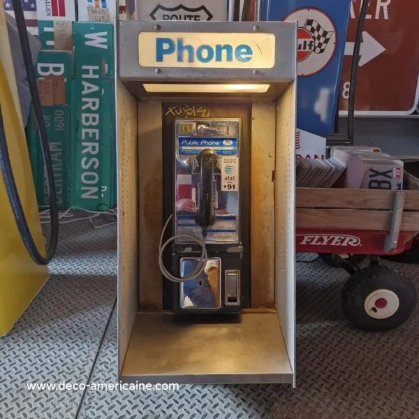 cabine murale avec payphone vintage de rue américain authentique silver "street condition" | sbc