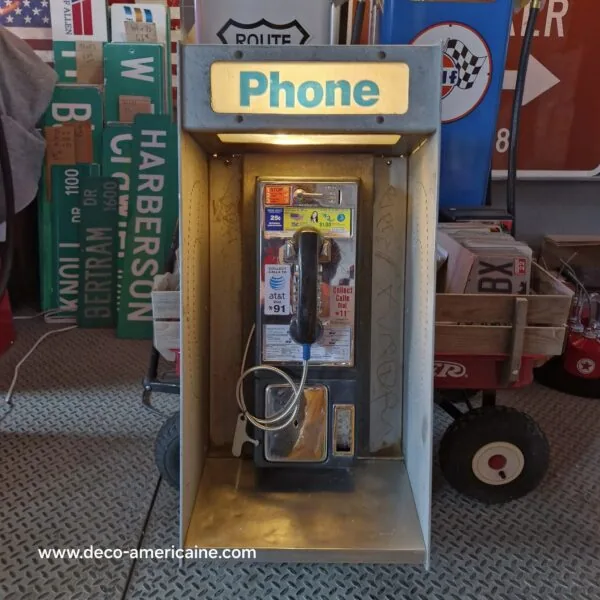 cabine murale avec payphone vintage de rue américain authentique silver "street condition" | pacific bell