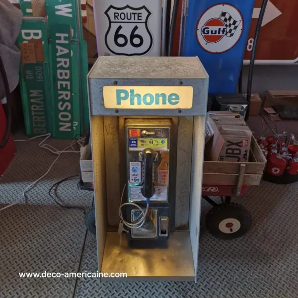 cabine murale avec payphone vintage de rue américain authentique silver "street condition" | pacific bell