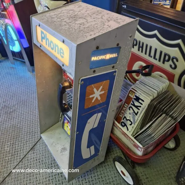 cabine murale avec payphone vintage de rue américain authentique silver "street condition" | pacific bell