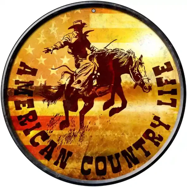 plaque déco américaine murale ronde en tole american country life