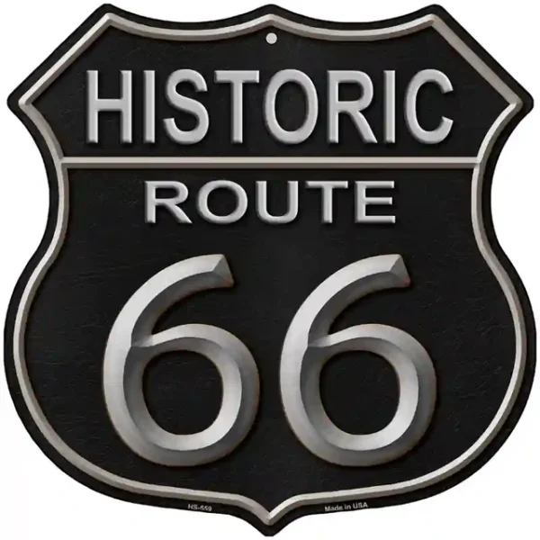 plaque déco américaine murale tole panneau de highway route 66 black leather