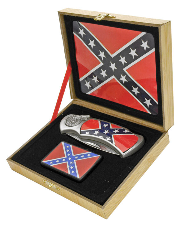 coffret briquet tempête avec couteau et sign drapeau confedere
