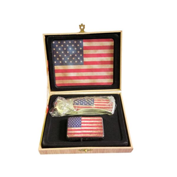 coffret briquet tempête avec couteau et sign vintage usa flag