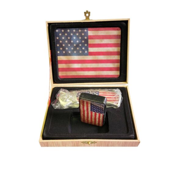 coffret briquet tempête avec couteau et sign vintage usa flag