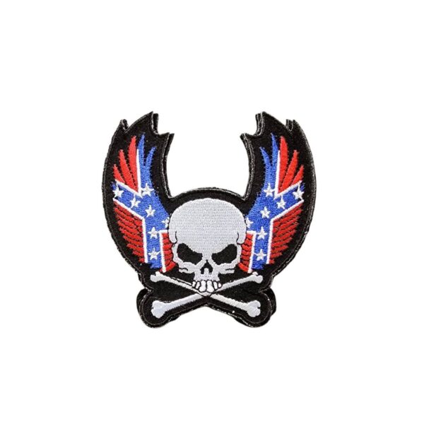 patche pour blouson de cuir ou veste jean skull on rebel flag wings 9.5x8cm